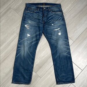 Polo by Ralph Lauren Blue Straight-Leg Jeans with Distressed Details